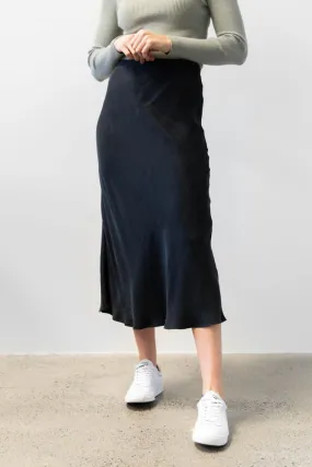 Saturn Black Cupro Bias Cut Midi Skirt