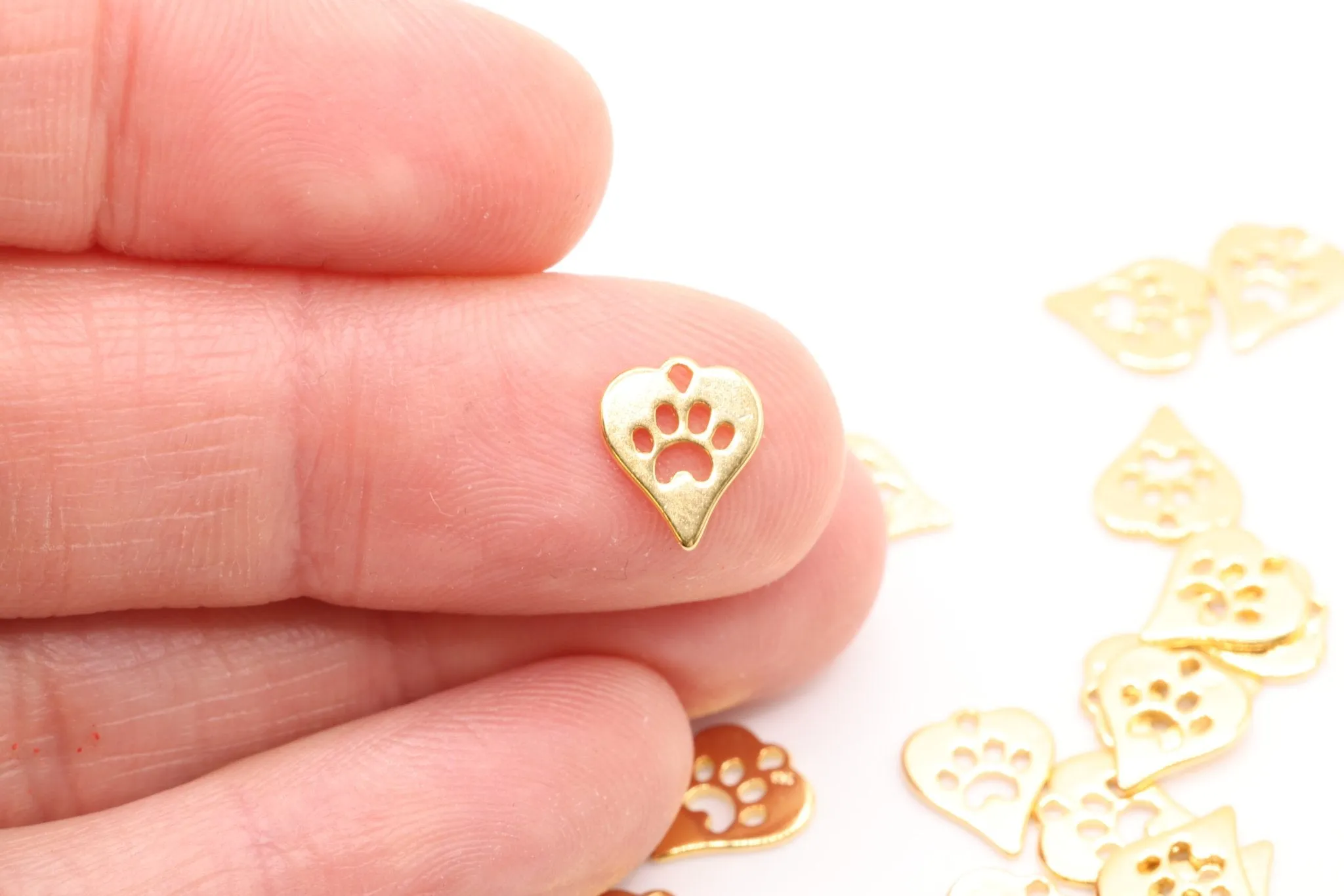 Shiny Vermeil Wholesale Gold Heart Dog Cat Paw Charm, 18K Gold Plated Sterling Silver, Paw Cut Out Charm, Animal Paw, Dog Foot Print