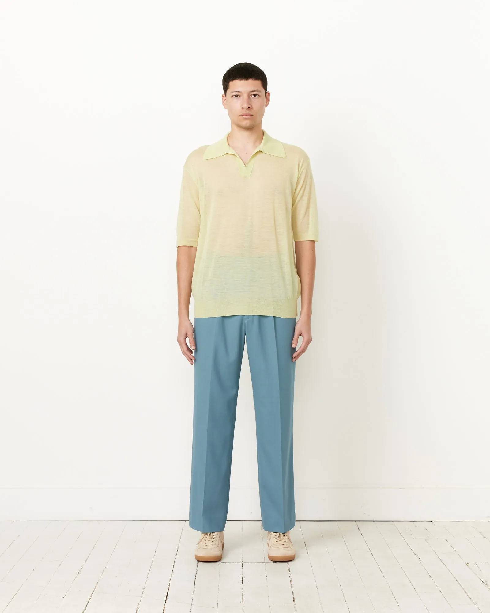 Silk Knit Skipper Polo in Lime Yellow