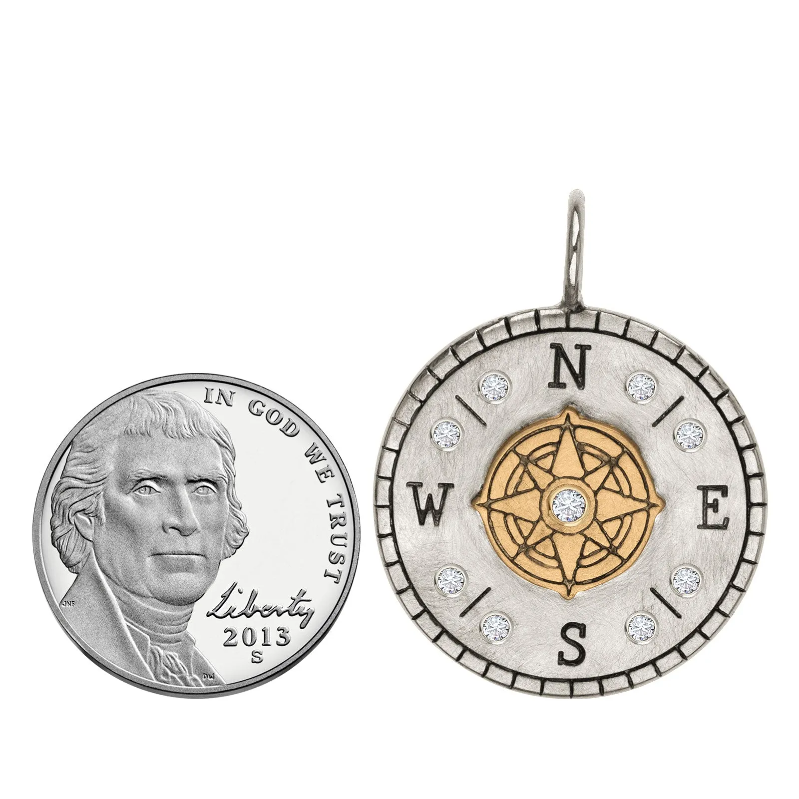 Silver Raised Compass Round Charm