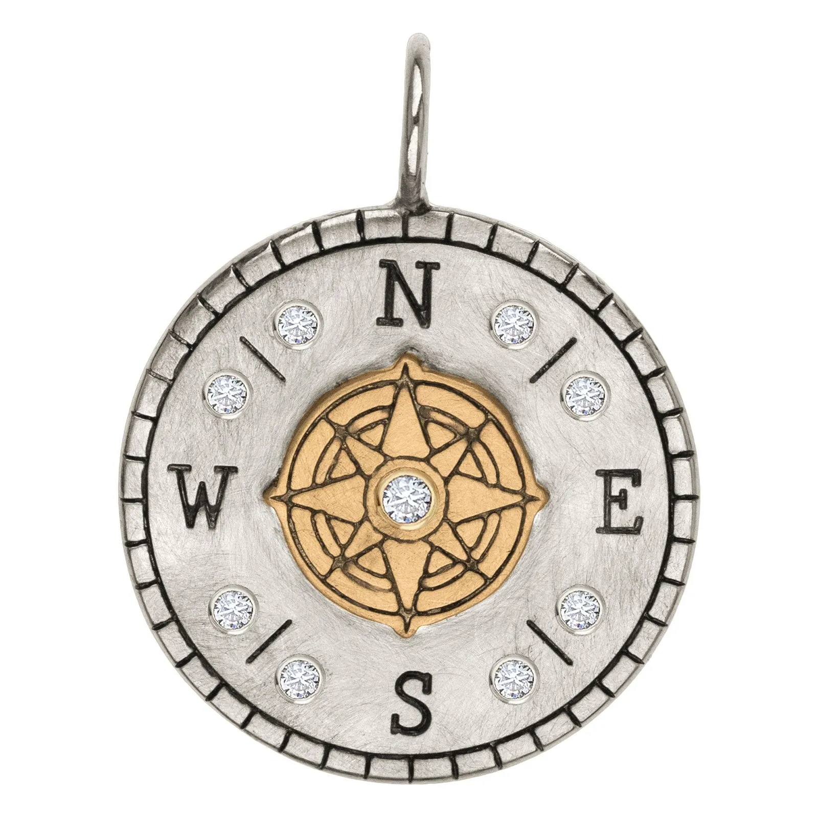 Silver Raised Compass Round Charm