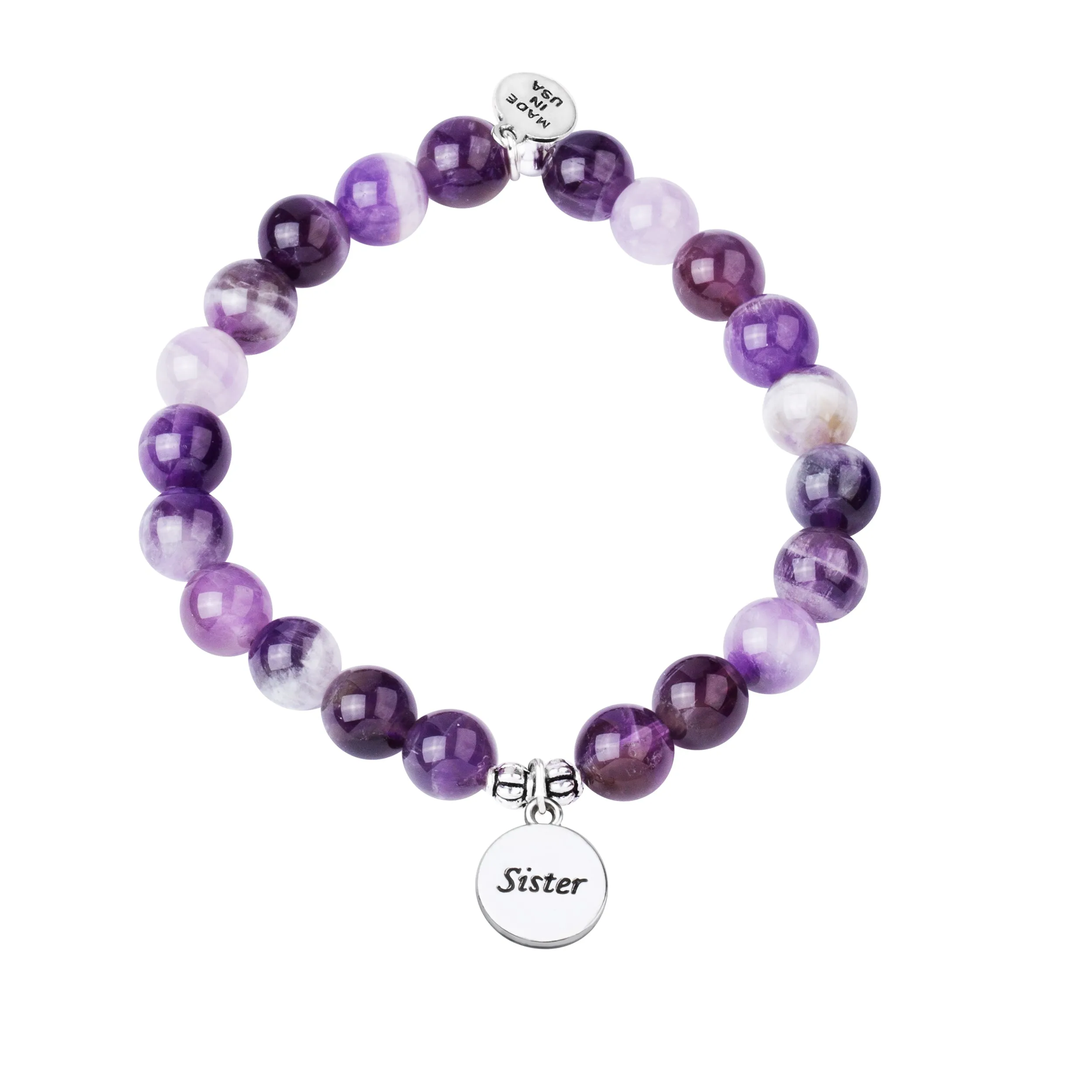 Sister | Stone Beaded Charm Bracelet | Amethyst