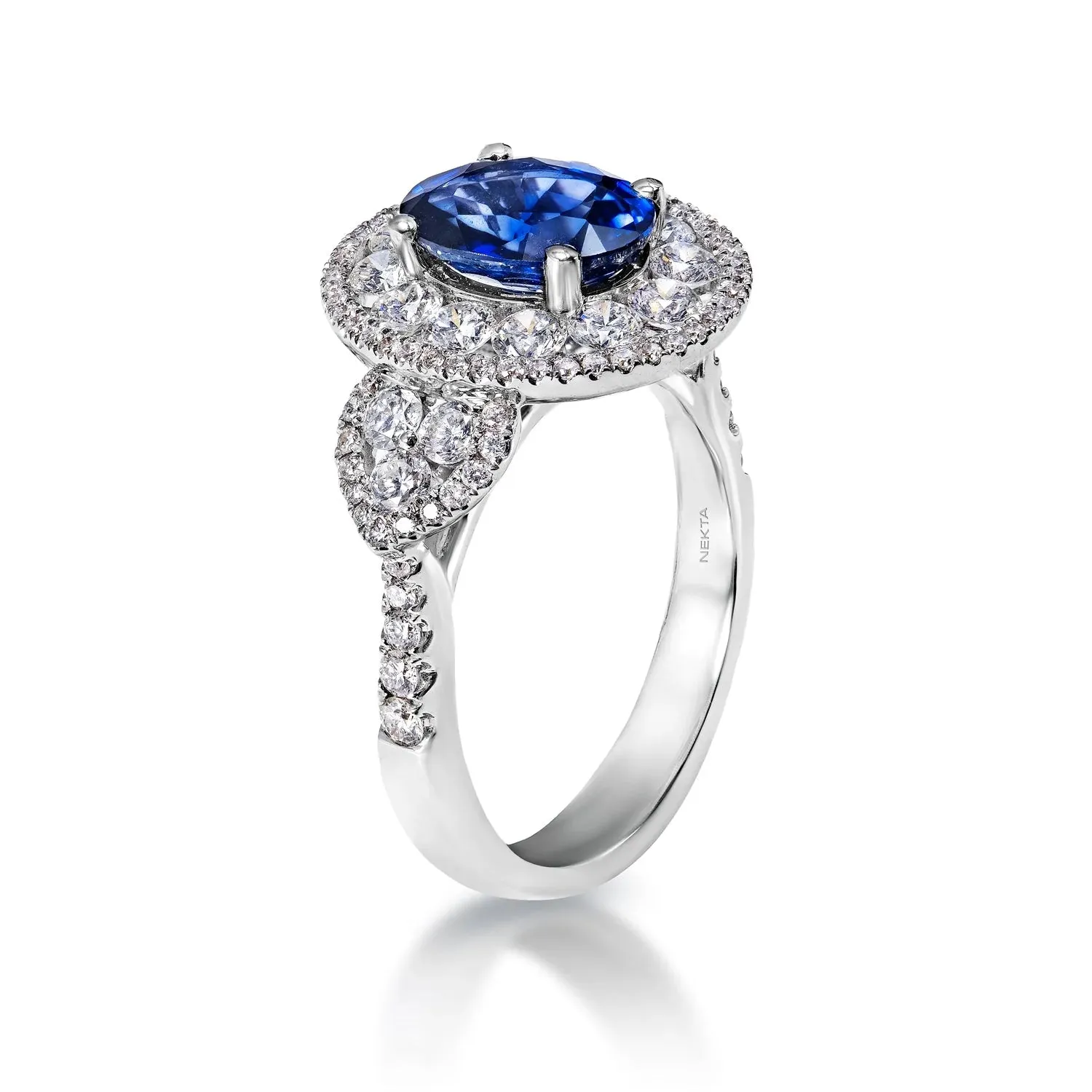 Tessa 4 Carat Oval Cut Blue Sapphire Ring in 18 Karat White Gold