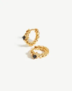 Twisted Single Stone Huggies | 18ct Gold Plated Vermeil/Black Onyx