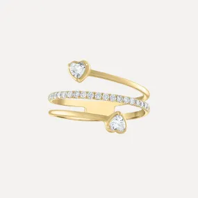 Two Birthstone Hearts with Pave Diamond Coil Ring