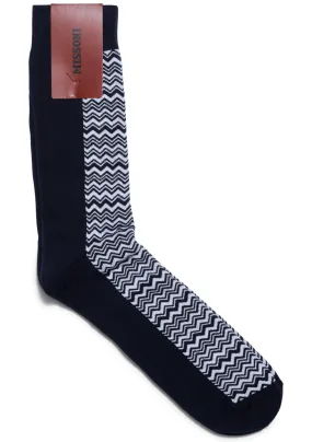 Two Tone Chevron Socks Navy White