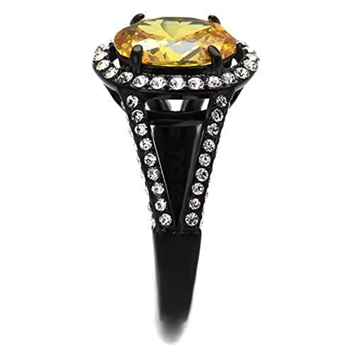 WildKlass Stainless Steel Ring IP Black Women AAA Grade CZ Topaz