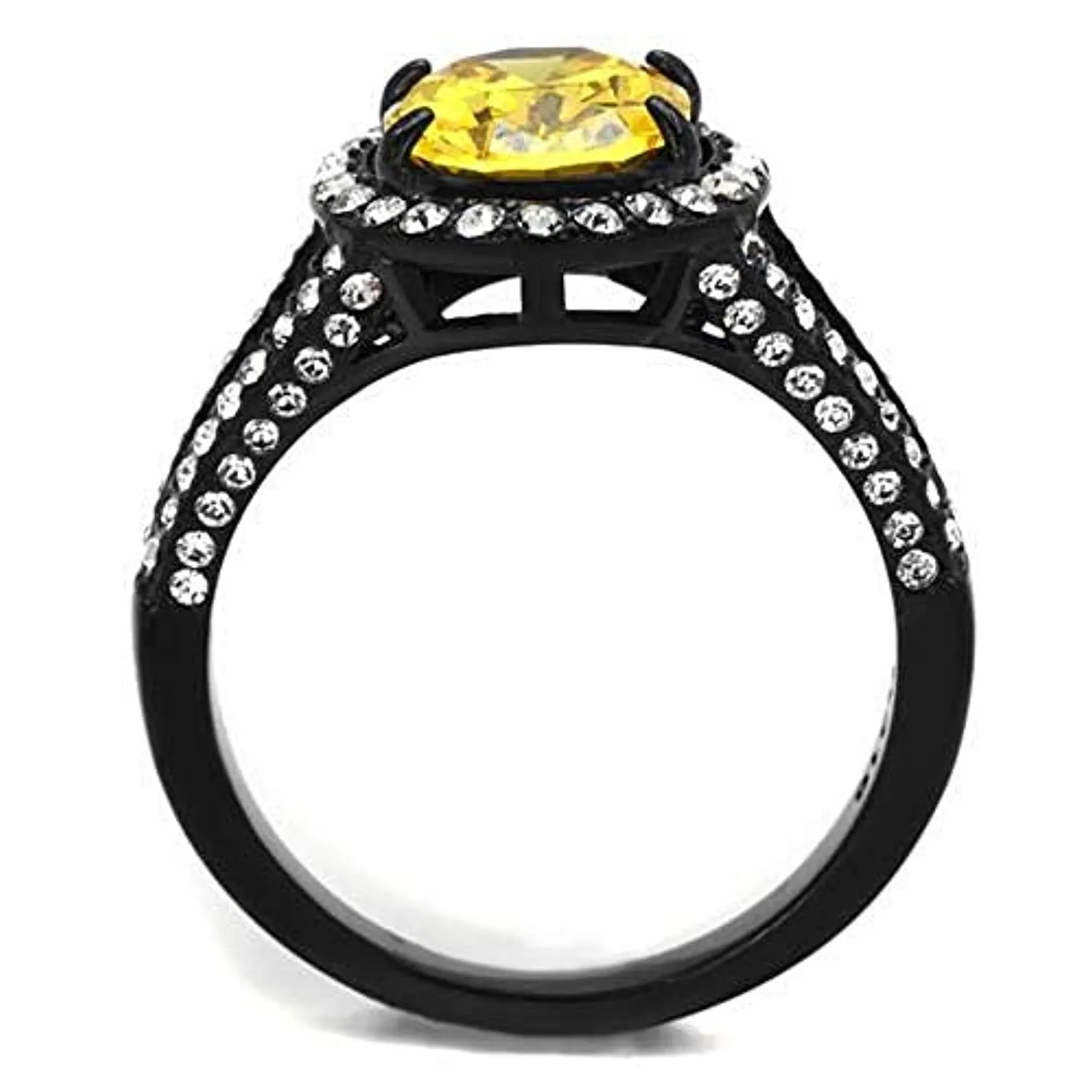 WildKlass Stainless Steel Ring IP Black Women AAA Grade CZ Topaz