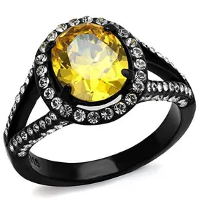 WildKlass Stainless Steel Ring IP Black Women AAA Grade CZ Topaz