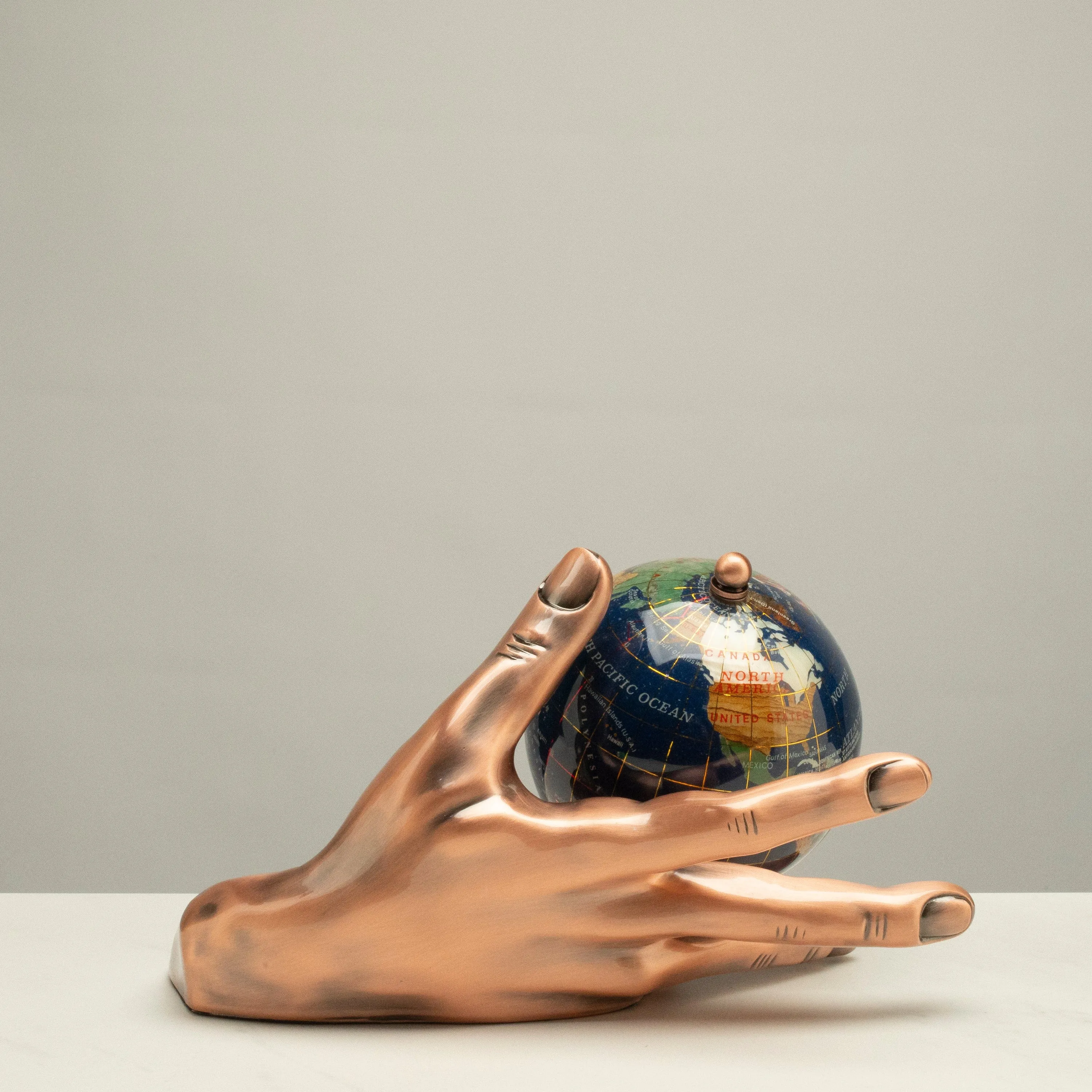 World In Your Hand - Gemstone Globe with Lapis Ocean Embraced with Copper Base