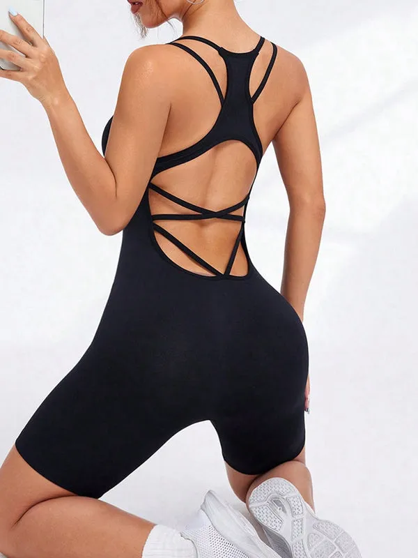 ZASUWA Female Cross Back Scrunch Bum Short Jumpsuit