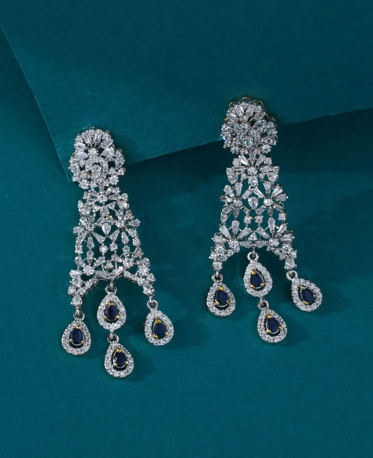 Zircon and Sapphire Dangling Earrings